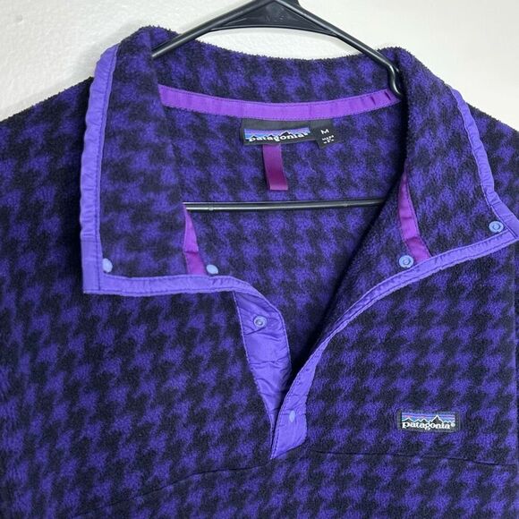 Vtg Patagonia Rare Purple Houndstooth Vintage 25200 Snap T Synchilla size Medium - Picture 4 of 9